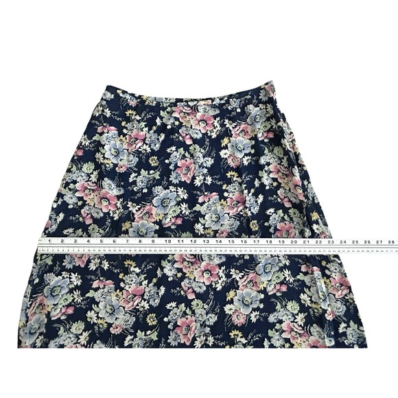 Vintage Y2K Lauren Ralph Lauren Silk Maxi Skirt Navy Blue Floral Size 4 Boho - Picture 6 of 11